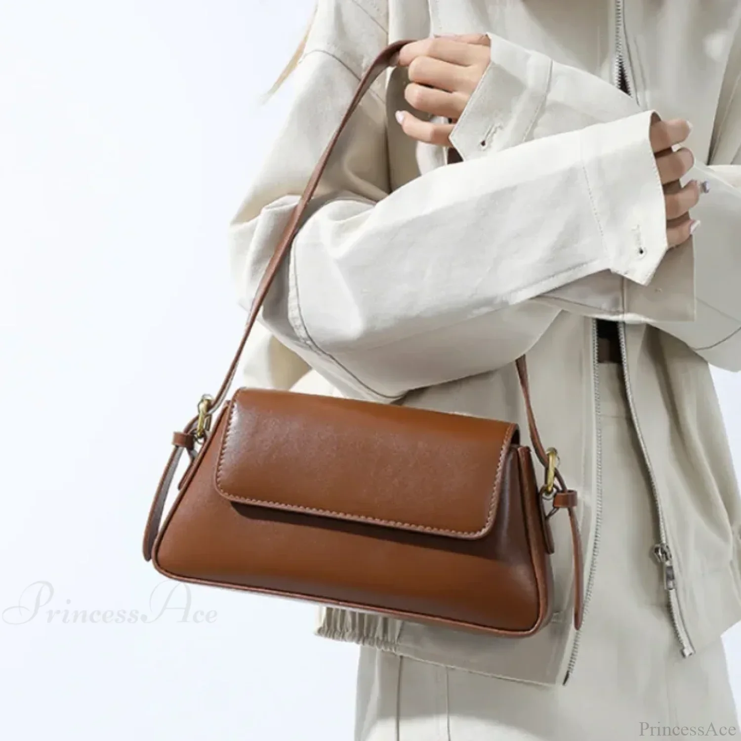 Retro Solid PU Leather Winter Shoulder Bag - Image 2