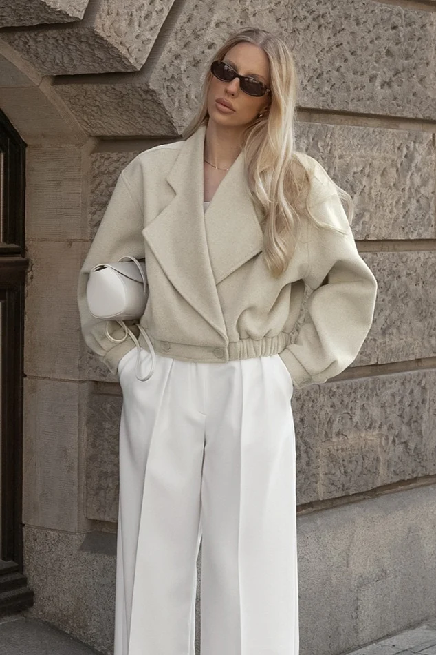 Retro Solid Wool Notch Collar Elastic Waist Coat
