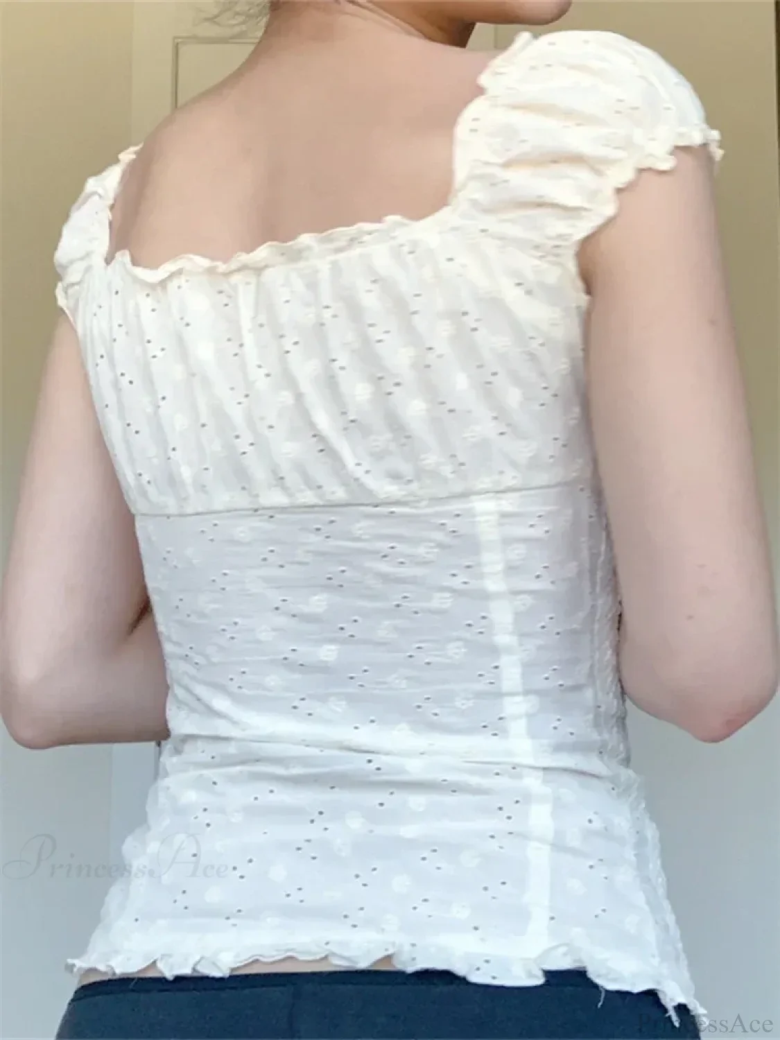 Retro Square Neck Button Down Short Sleeve Blouse - Image 4
