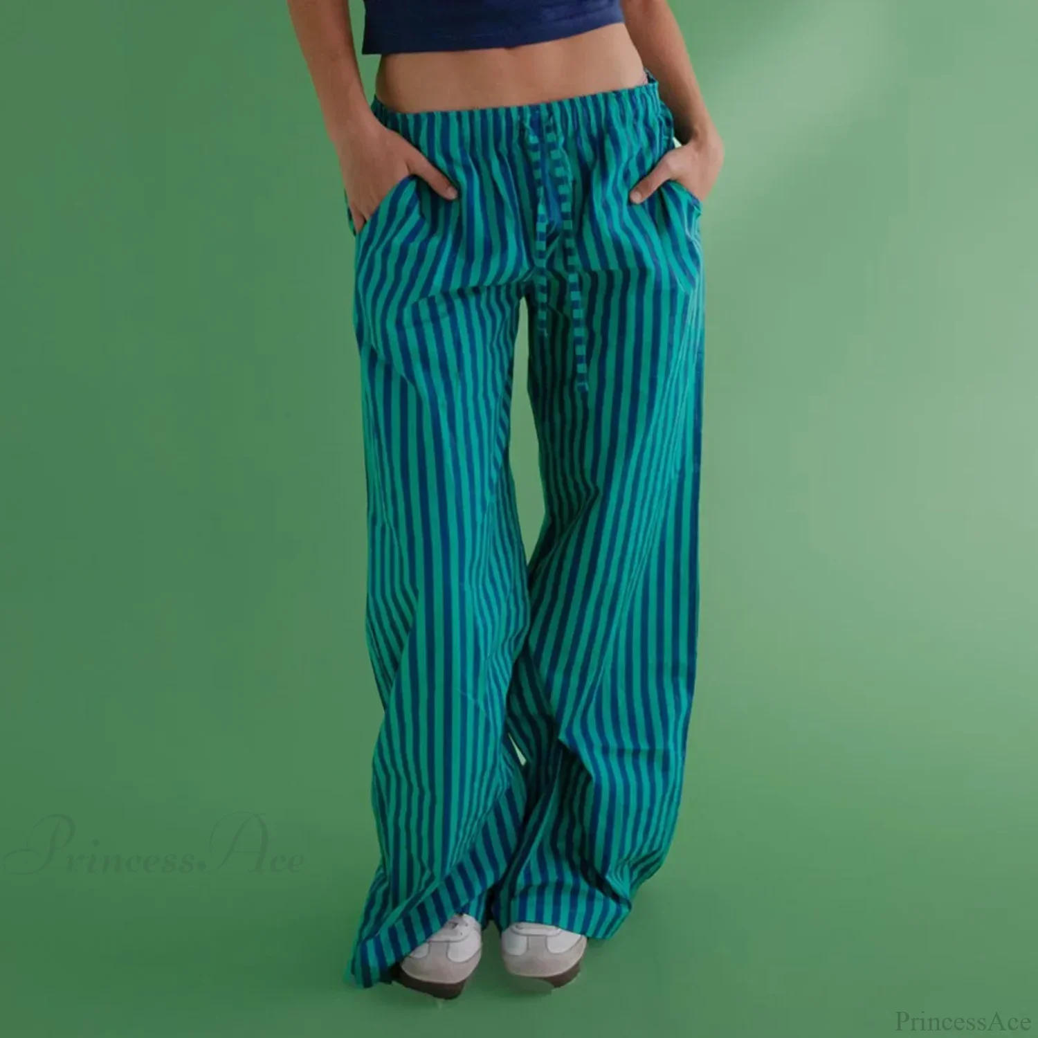 Retro Striped Button High Waist Straight Pant - Image 7