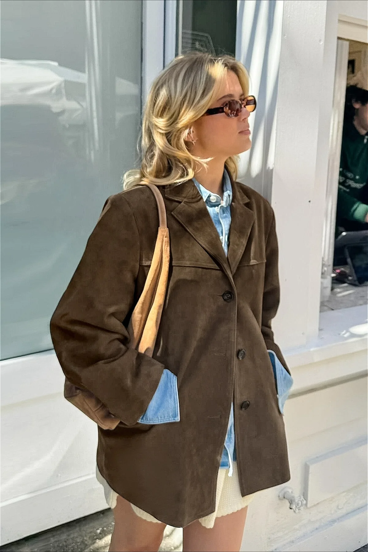 Retro Suede Solid Notch Collar Coat - Image 2