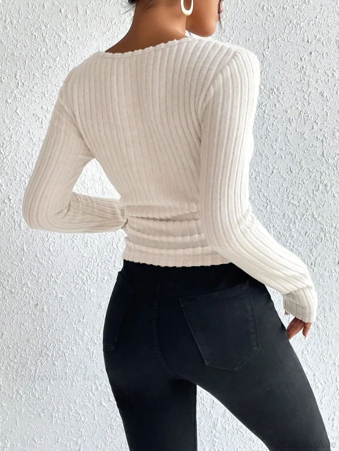 Retro Thick Pit Strip Waist Slimming Pleated Long Sleeve T-shirt Women - Image 2