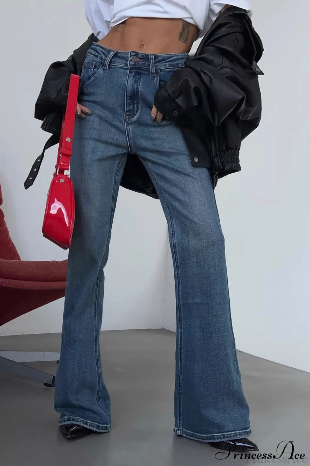 Retro Washed High Waist Slim Flare Jeans