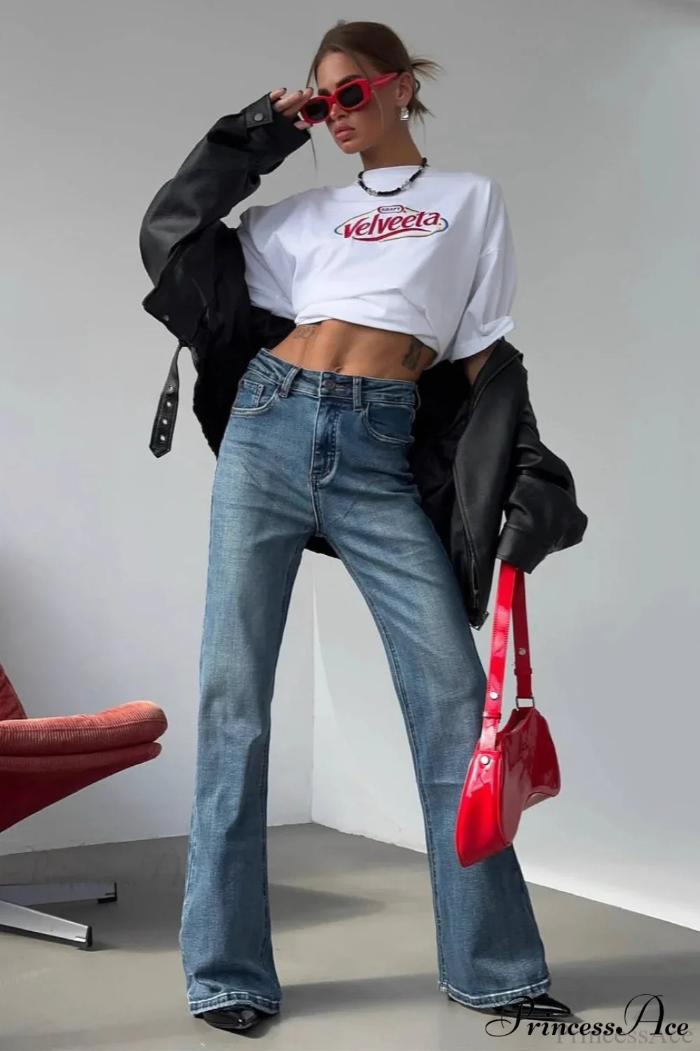 Retro Washed High Waist Slim Flare Jeans - Image 3