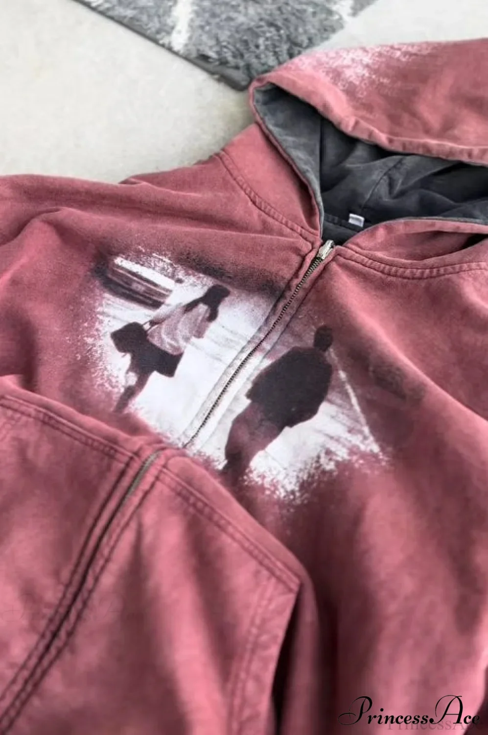 Reversible Retro Printed Patchwork Zip Hoodie - Image 5