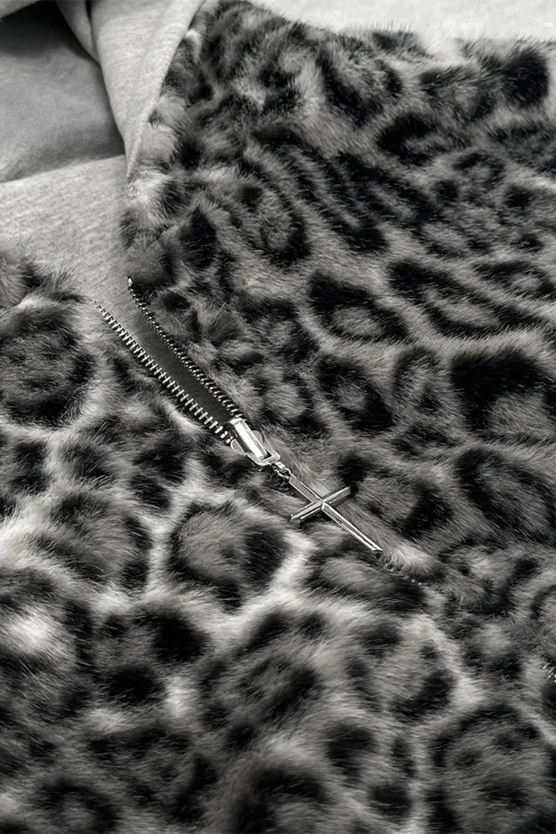 Reversible Vintage Leopard Zipper Hoodie - Image 3