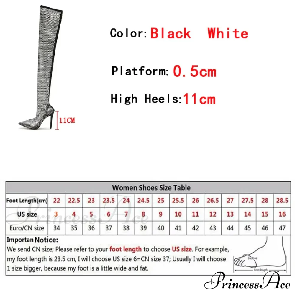 Rhinestone Fishnet Mesh Women Pumps High Heels Over-The-Knee Boots - Image 6