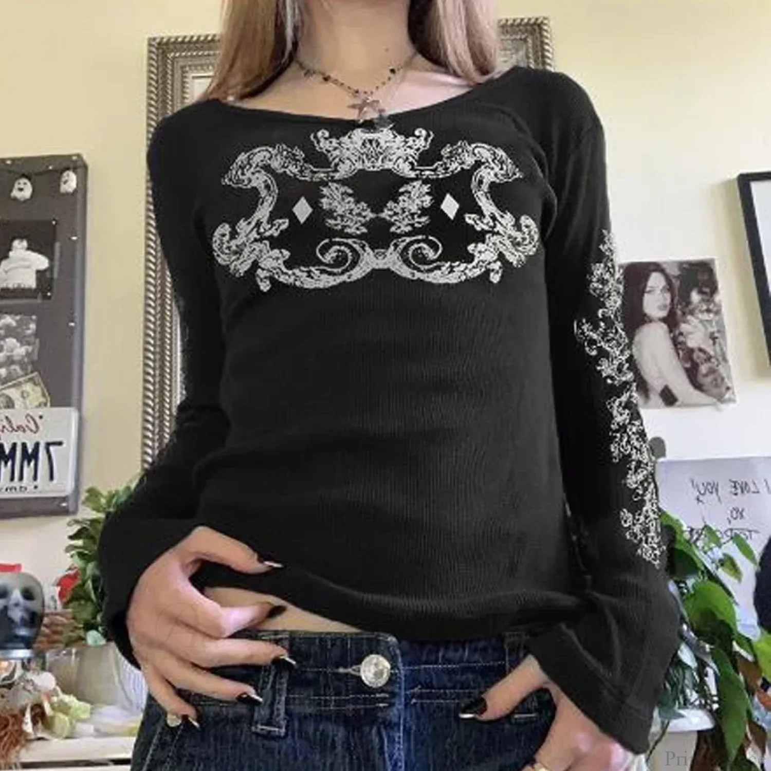 Rhinestone Graphic Knit Top - Image 11