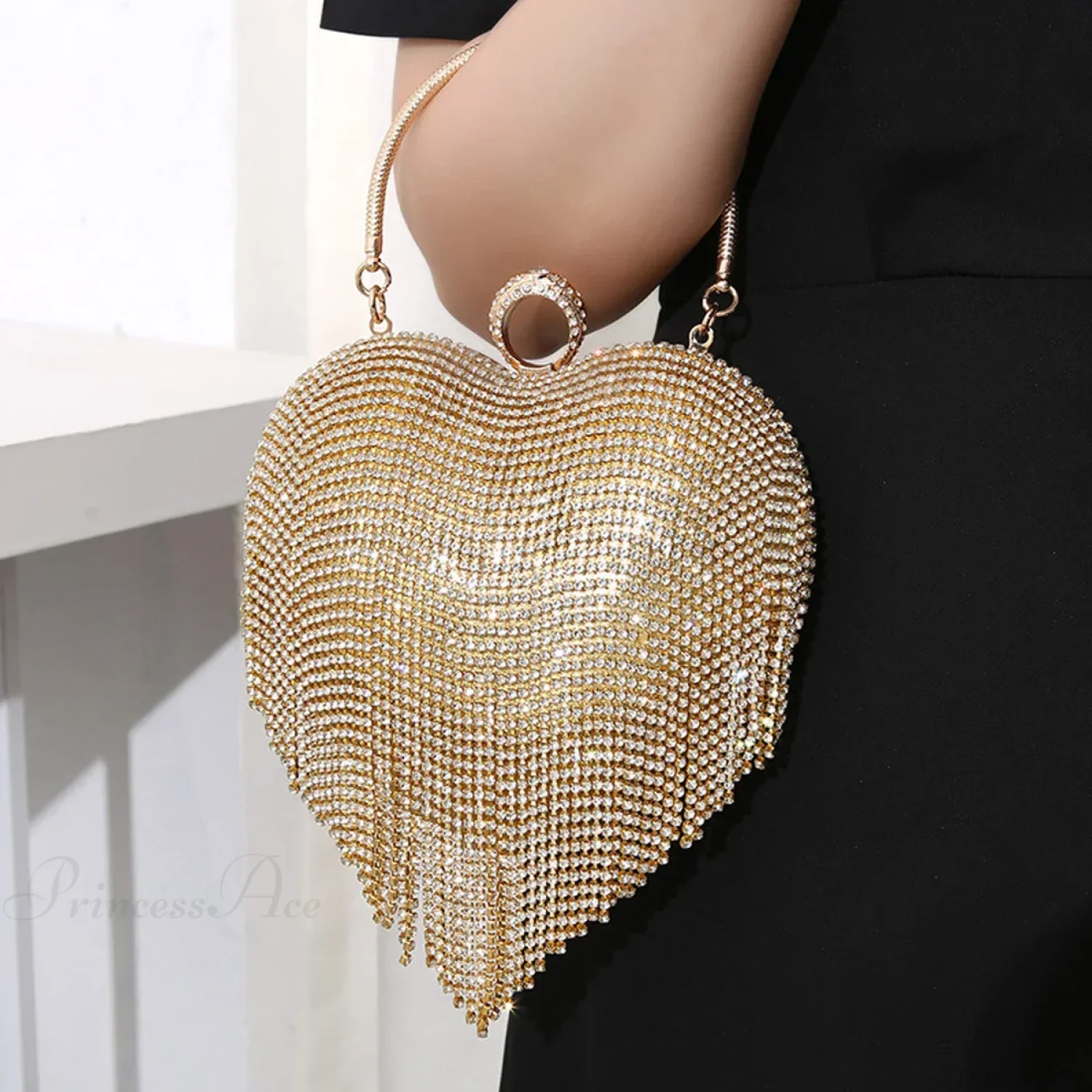 Rhinestone Heart Pattern Silver Evening Clutch Wedding Bridal Purse - Image 3