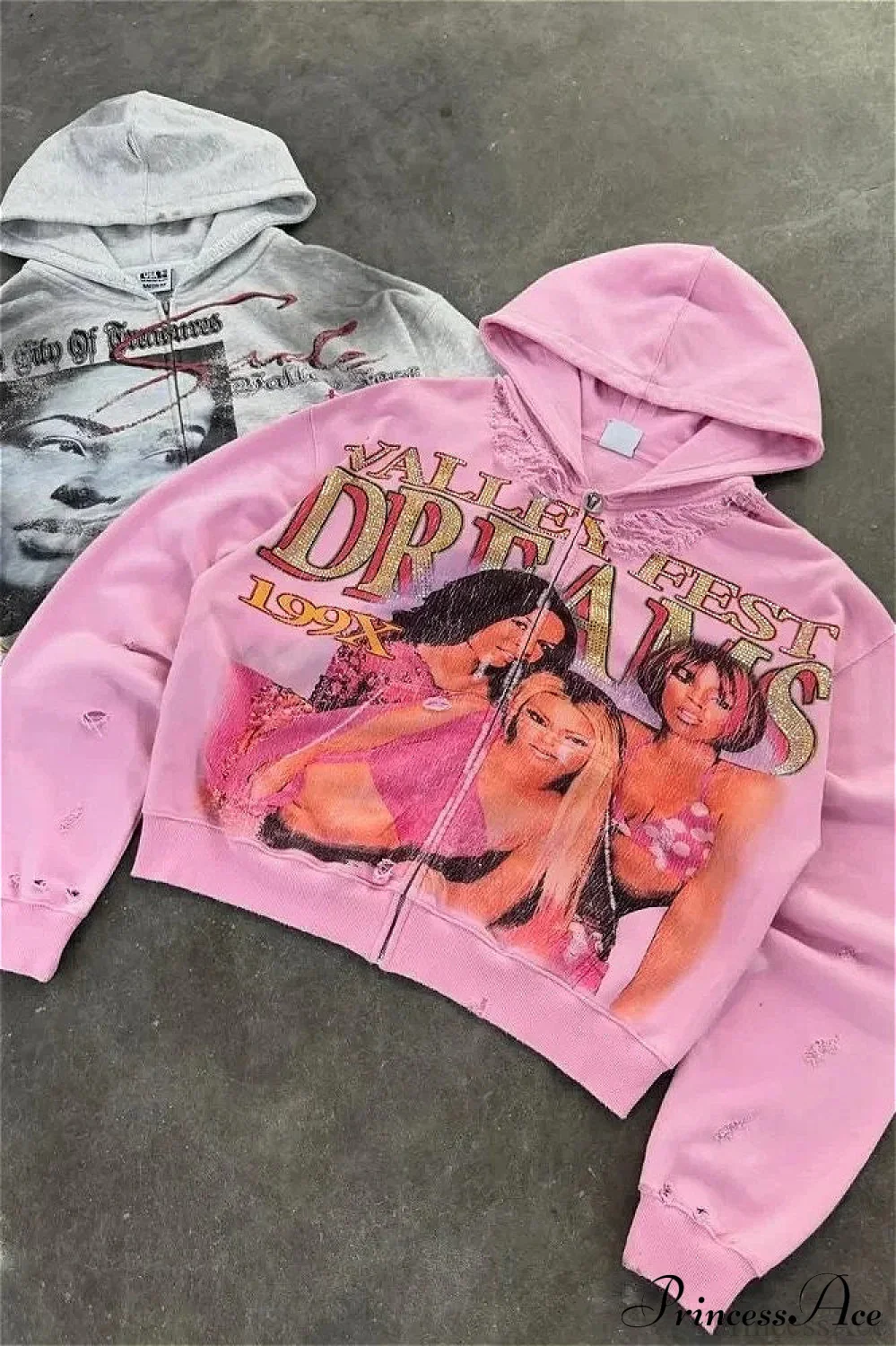 Rhinestone Print Vintage Street Edgy Hoodie - Image 4