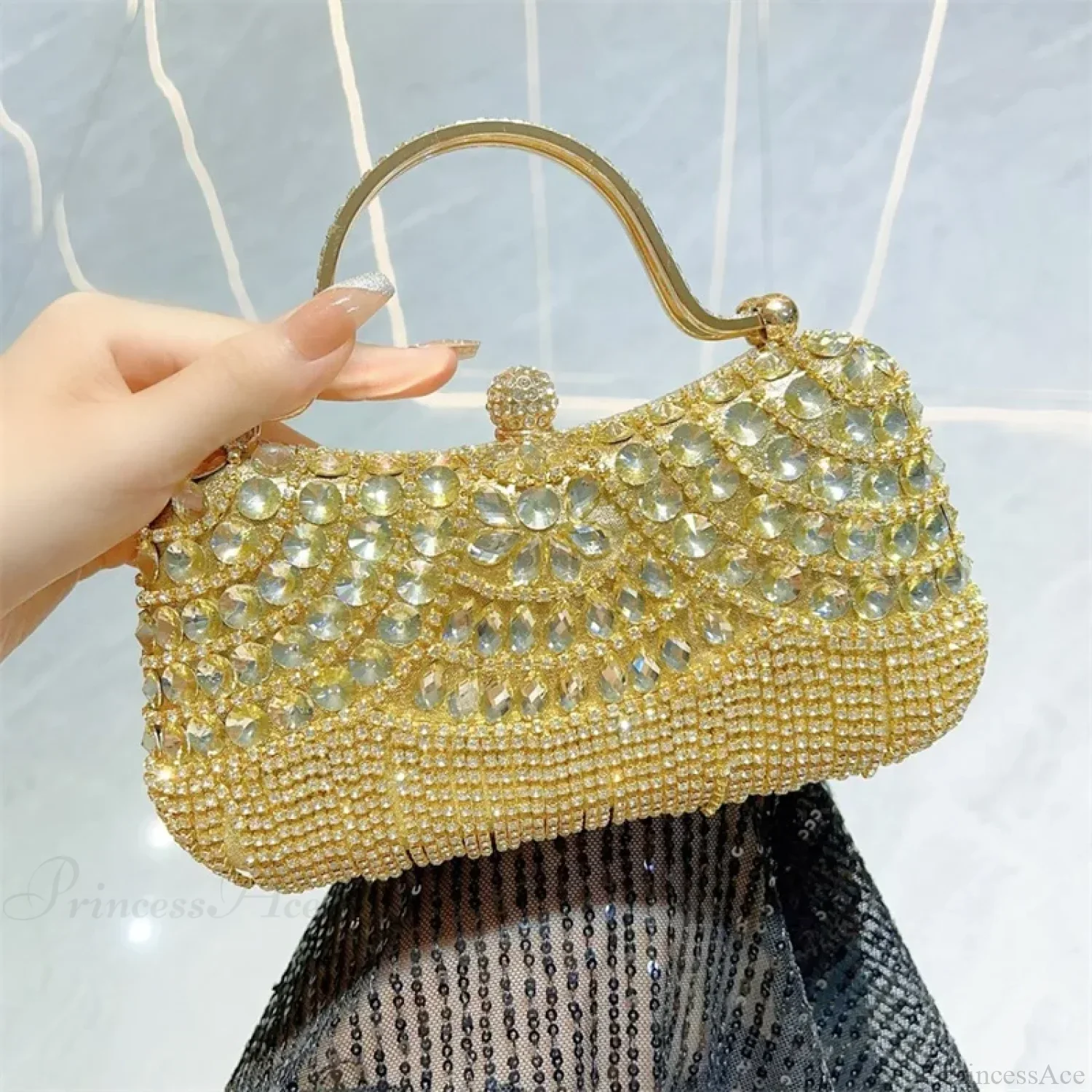 Rhinestone Silver Sparkling Tassel Shoulder Evening Clutch Bag - Image 2