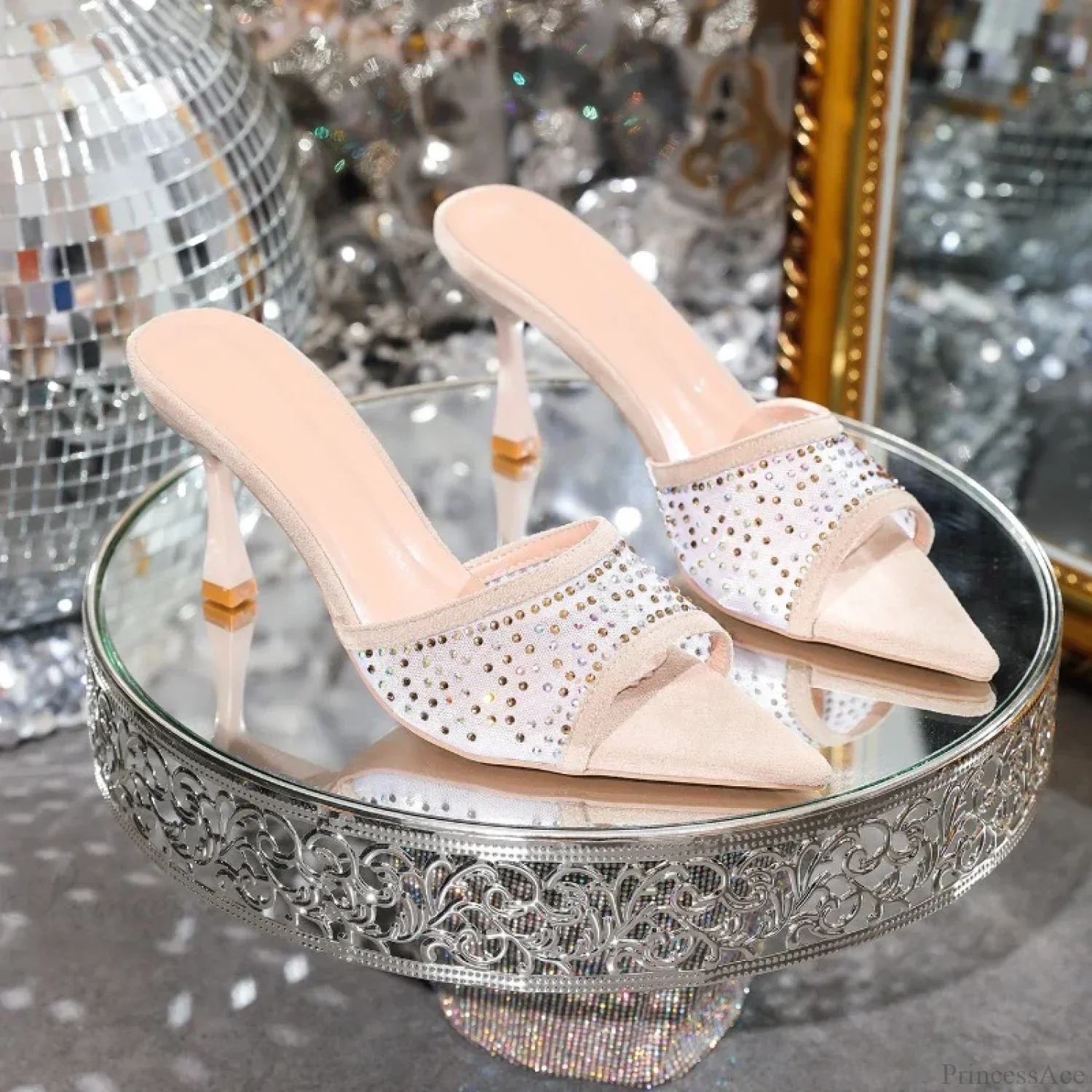 Rhinestone SlippersFashion Stiletto High Heels Pointed Open Toe Slides Party Sandals High Heel - Image 6