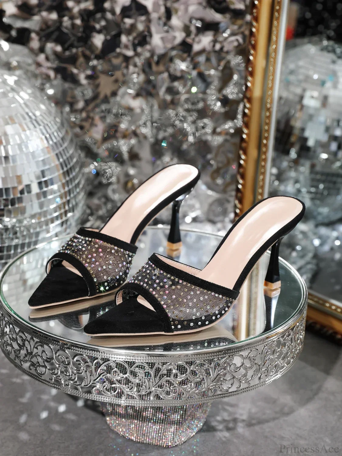 Rhinestone SlippersFashion Stiletto High Heels Pointed Open Toe Slides Party Sandals High Heel - Image 8