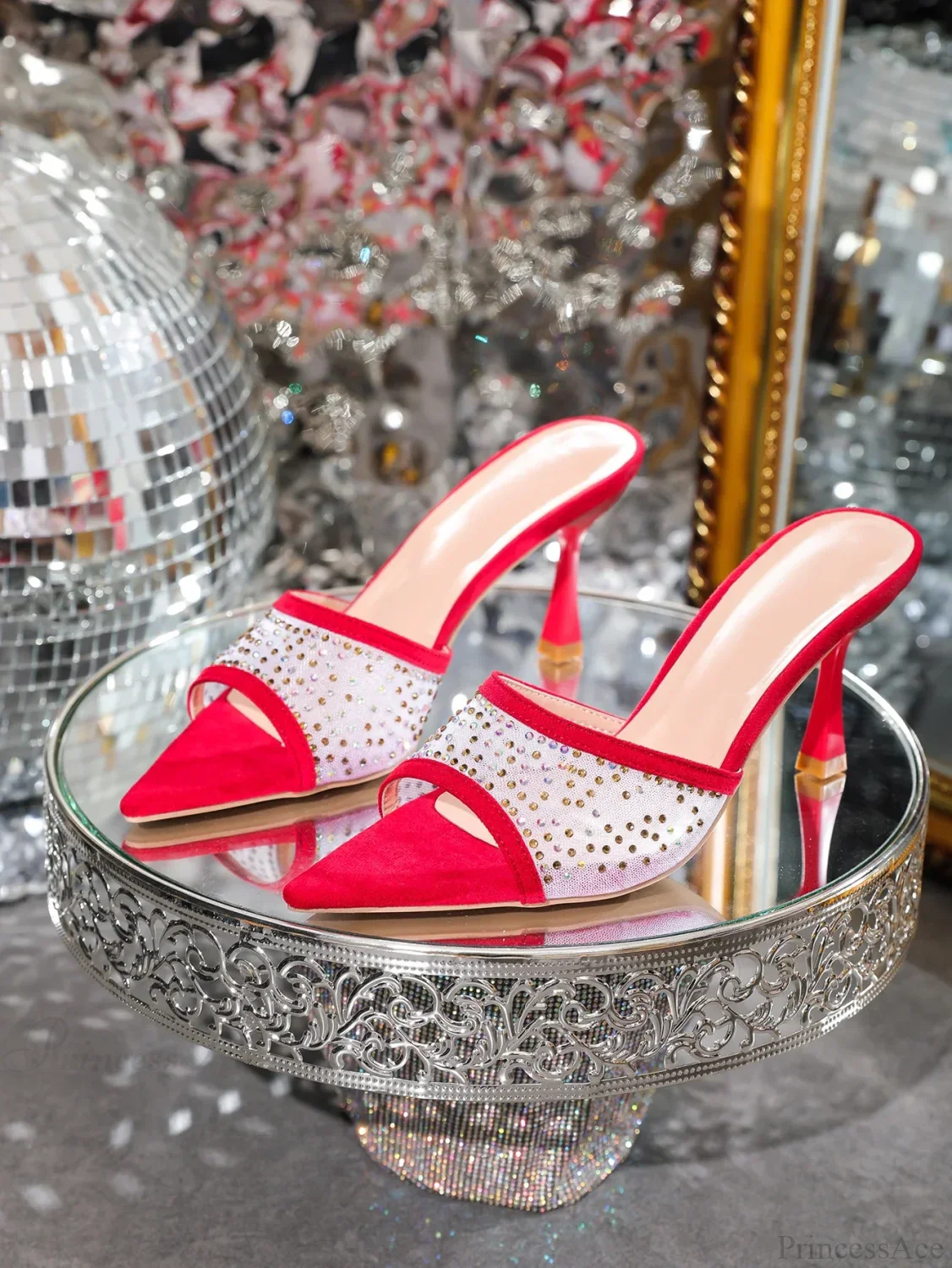 Rhinestone SlippersFashion Stiletto High Heels Pointed Open Toe Slides Party Sandals High Heel - Image 9