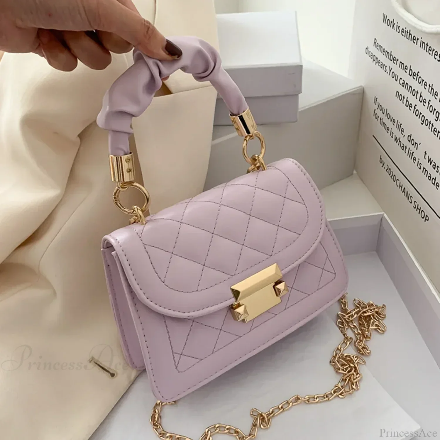 Rhomboid Chain PU Leather Messenger Handbag - Image 8
