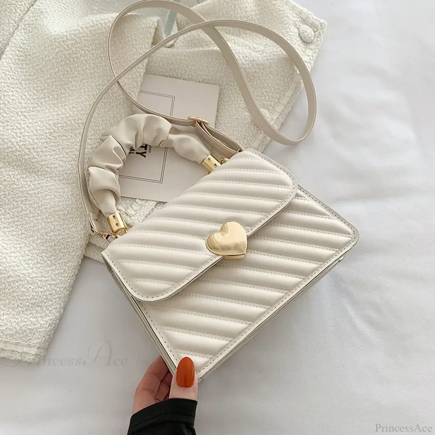 Rhombus Pleated Heart-Shaped Tote Crossbody - Image 9