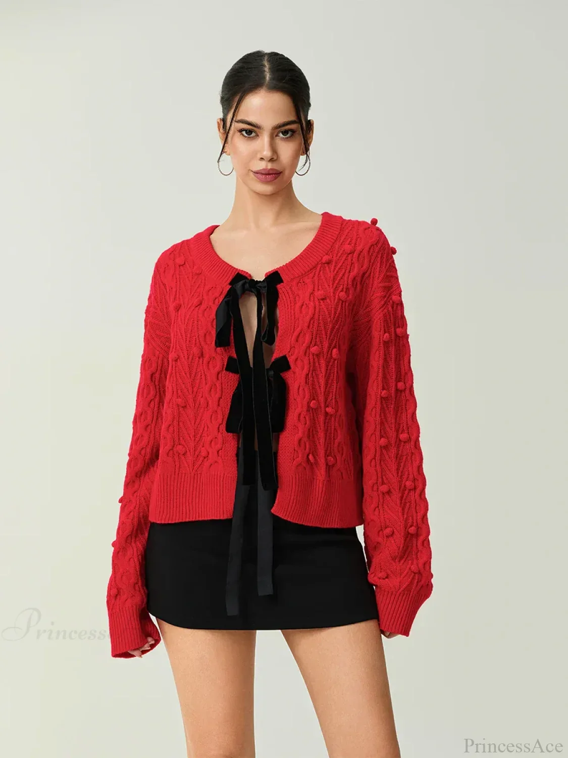 Ribbed Bow Tie Cable Knit Cardigan - Image 5