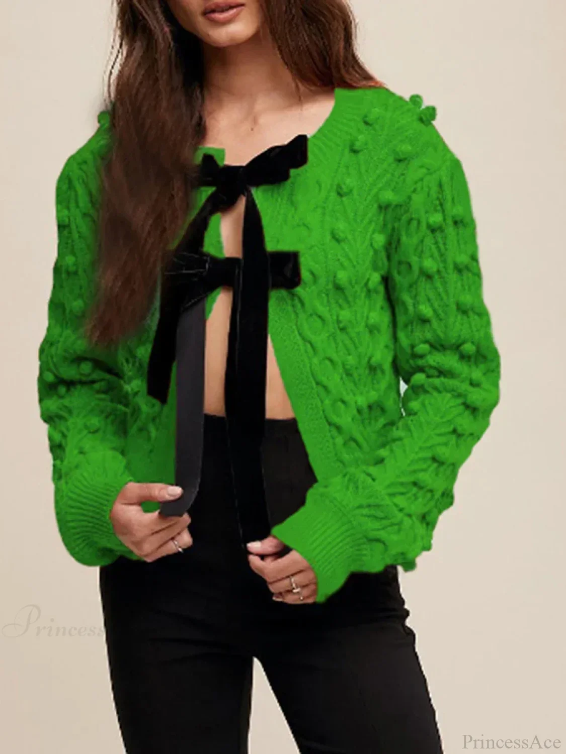 Ribbed Bow Tie Cable Knit Cardigan - Image 8