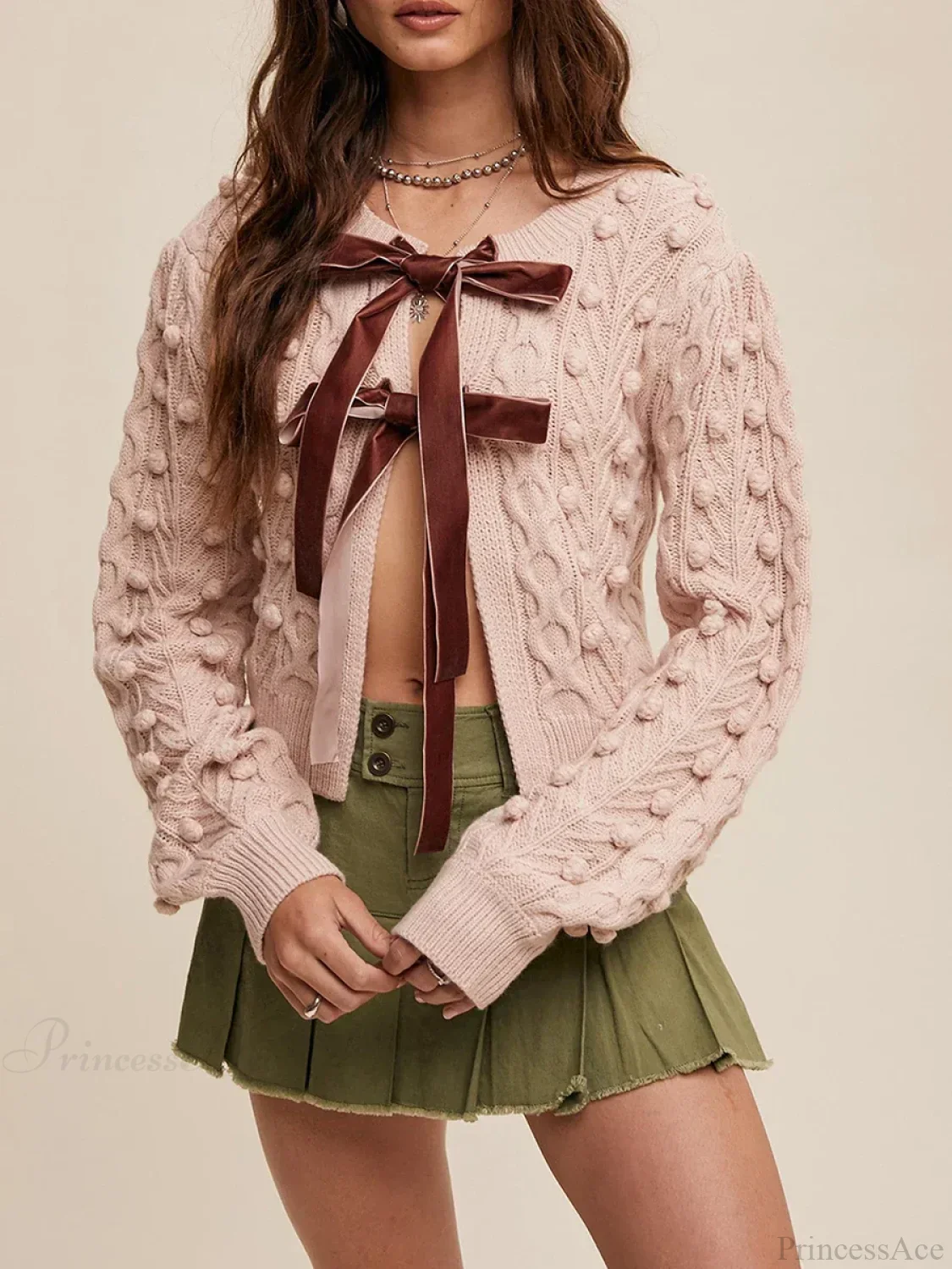 Ribbed Bow Tie Cable Knit Cardigan - Image 9
