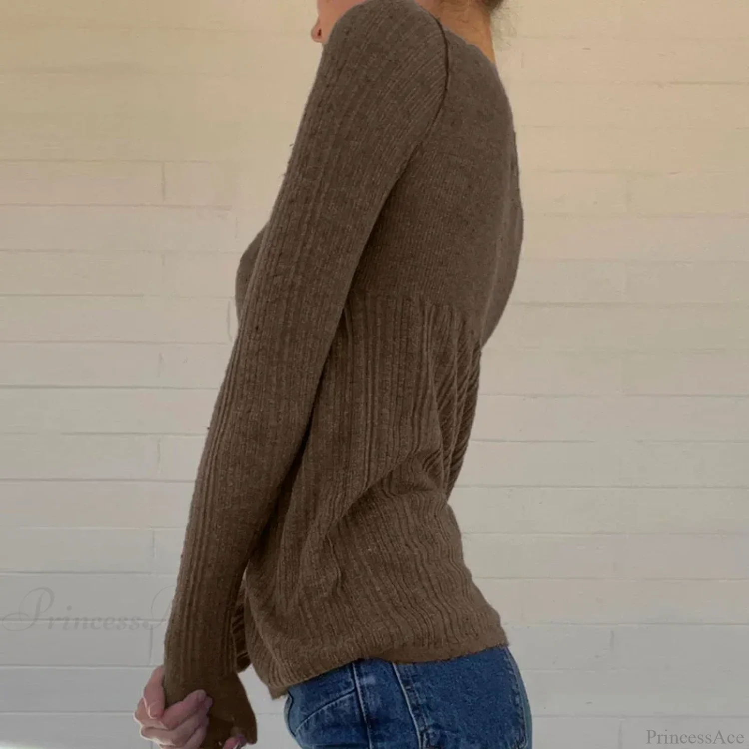 Ribbed Knit Slim Fit Button Front Long Sleeve Sweater Women - Image 2
