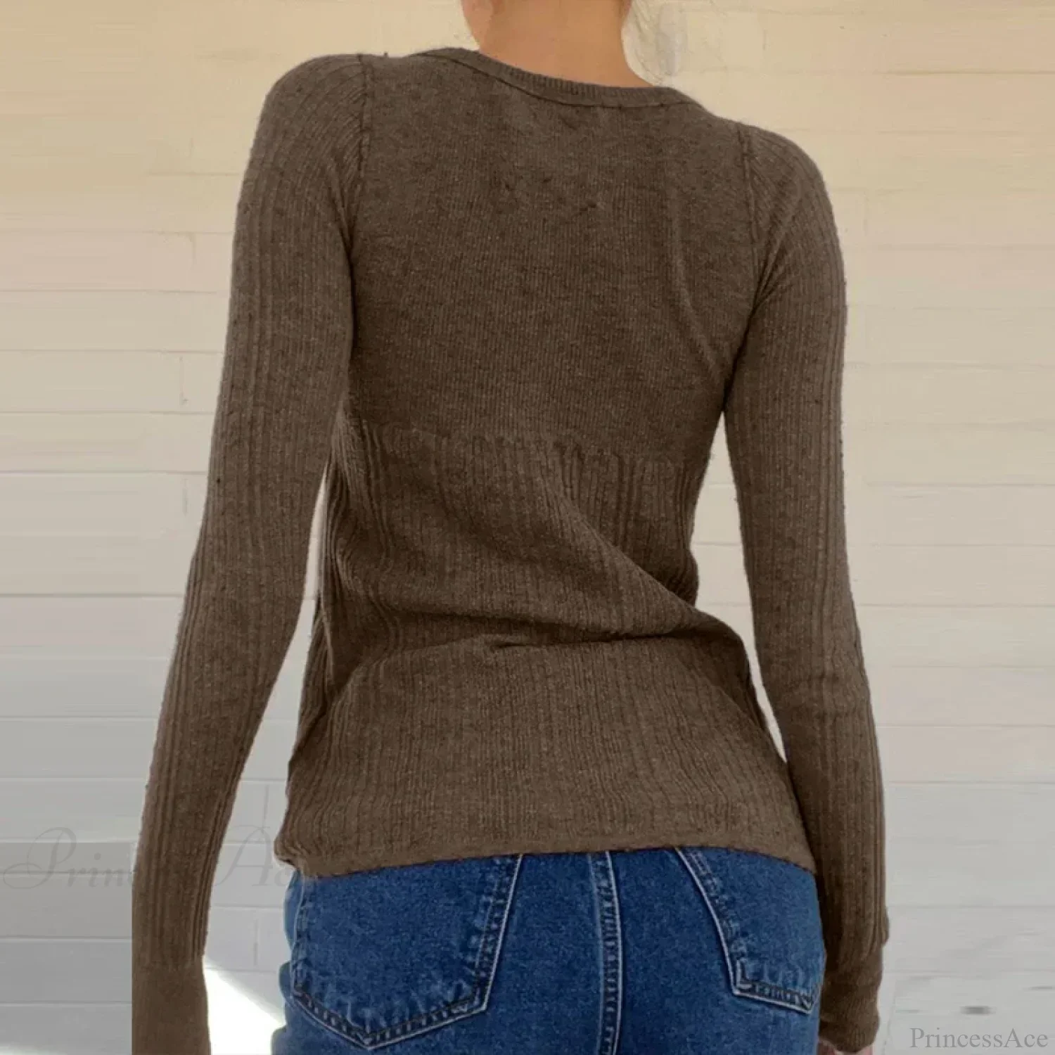 Ribbed Knit Slim Fit Button Front Long Sleeve Sweater Women - Image 3
