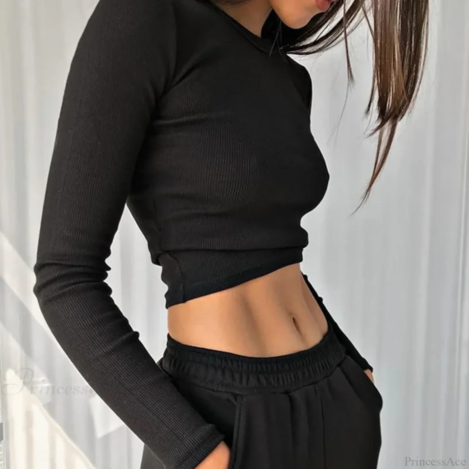 Ribbed Sexy Cropped Slim Fit Long Sleeve Knit Top - Image 4