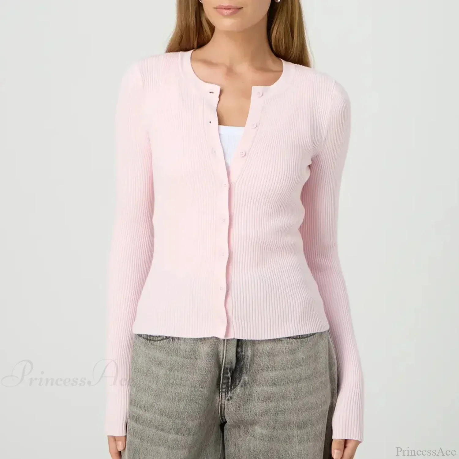Ribbed Slim Button-Up Long Sleeve Cardigan