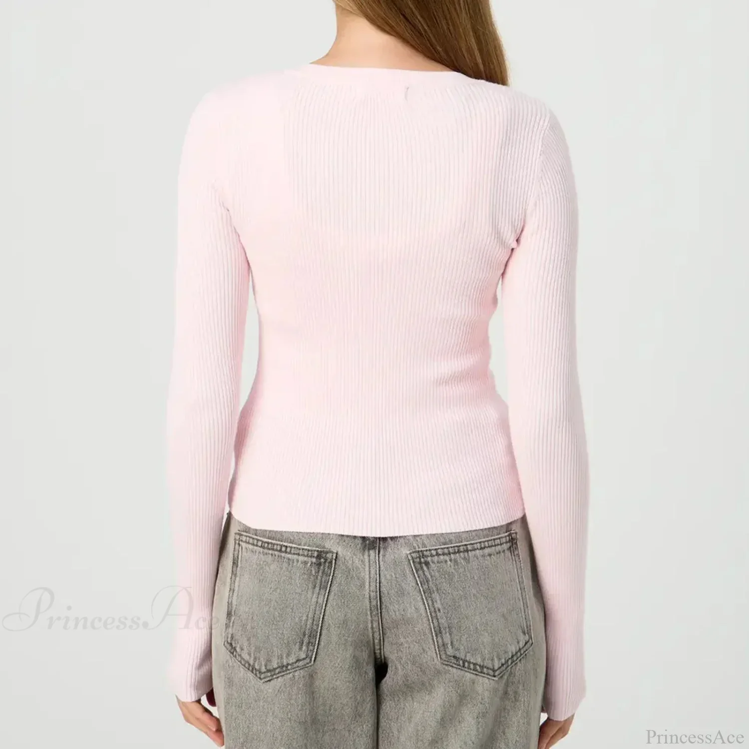 Ribbed Slim Button-Up Long Sleeve Cardigan - Image 2