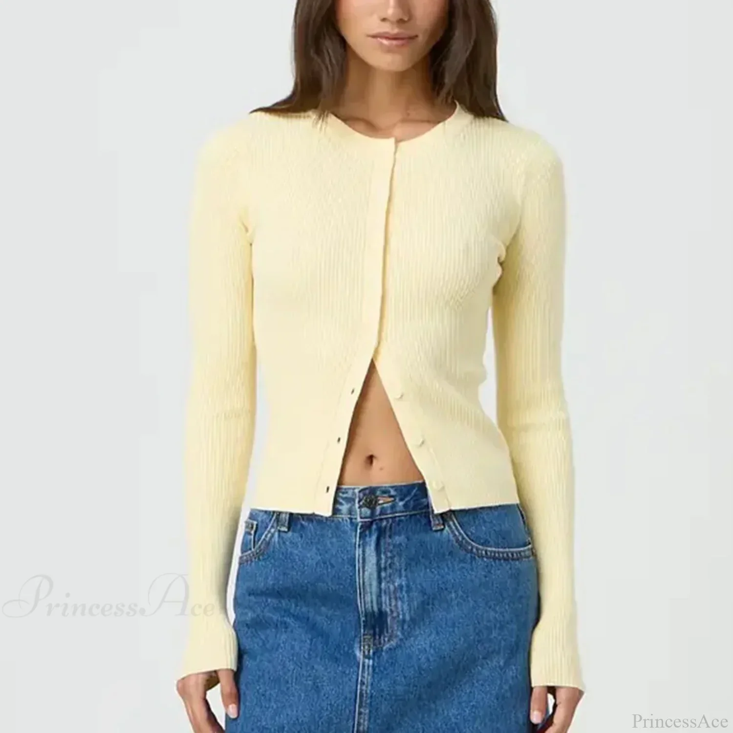 Ribbed Slim Button-Up Long Sleeve Cardigan - Image 4