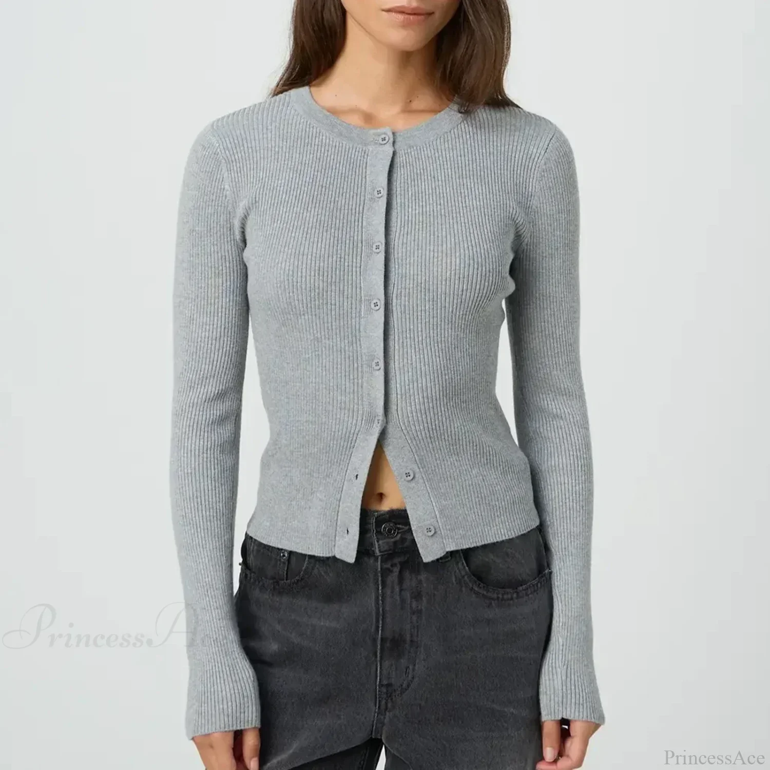 Ribbed Slim Button-Up Long Sleeve Cardigan - Image 6