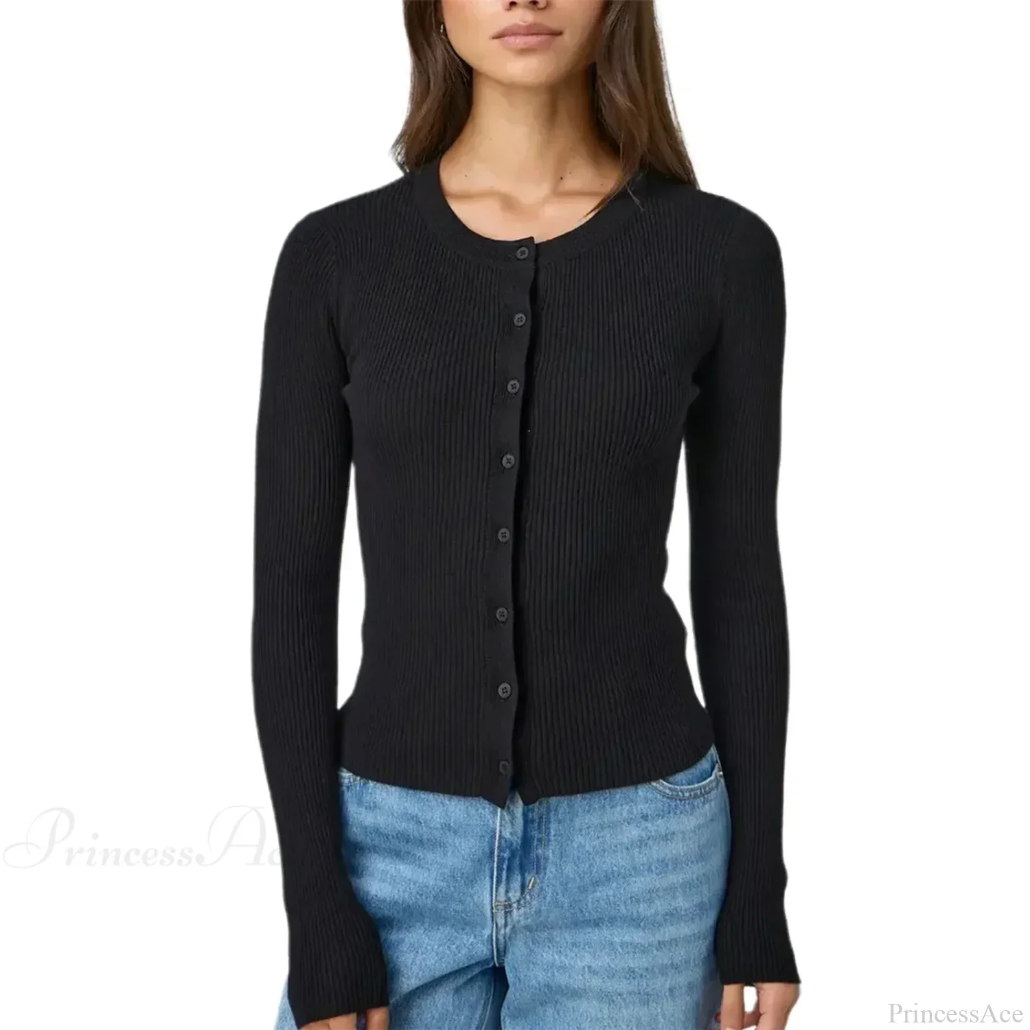 Ribbed Slim Button-Up Long Sleeve Cardigan - Image 7