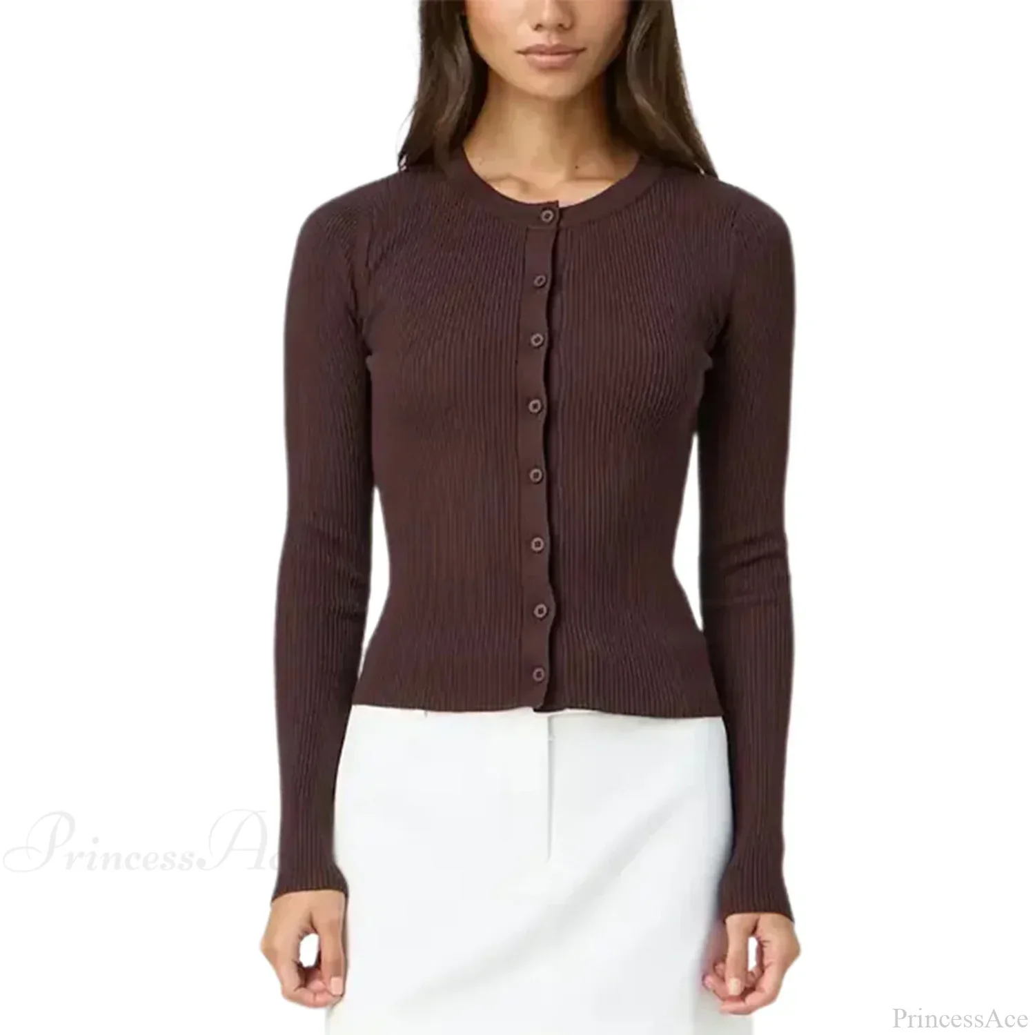 Ribbed Slim Button-Up Long Sleeve Cardigan - Image 8