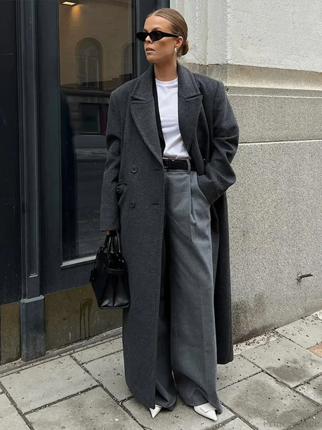 Ribbed Woolen Double-Breasted Overcoat