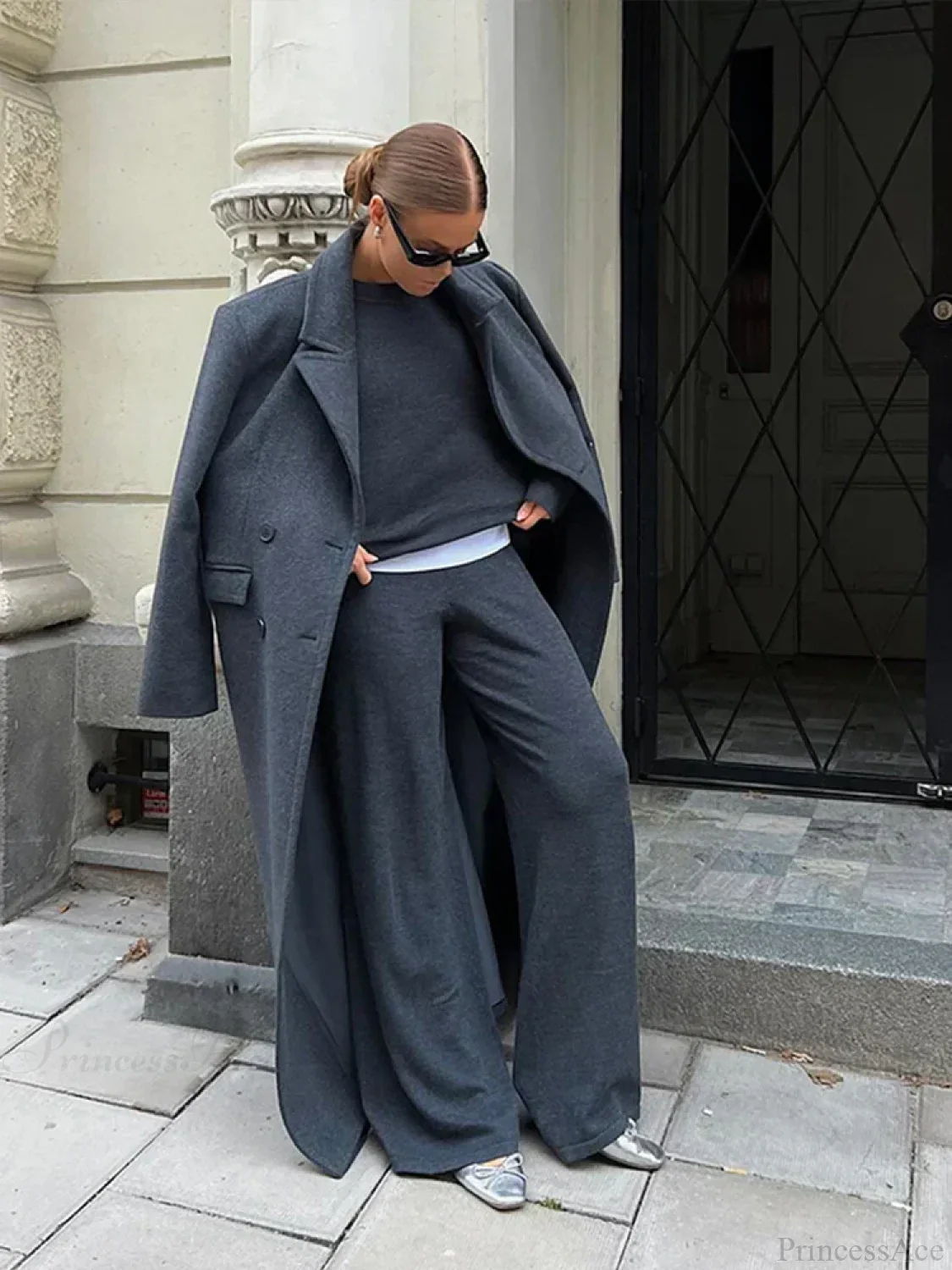 Ribbed Woolen Double-Breasted Overcoat - Image 3
