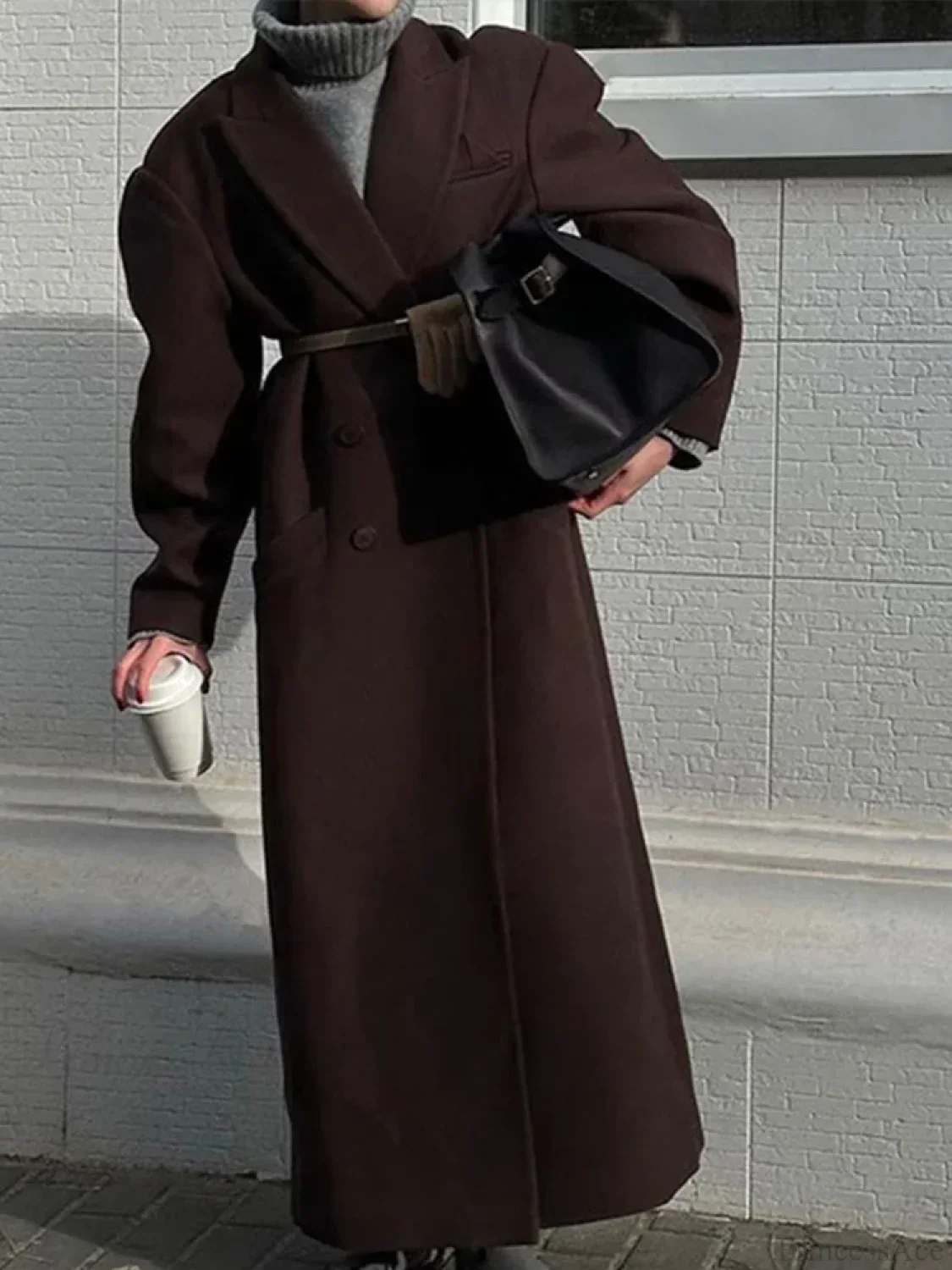 Ribbed Woolen Double-Breasted Overcoat - Image 5