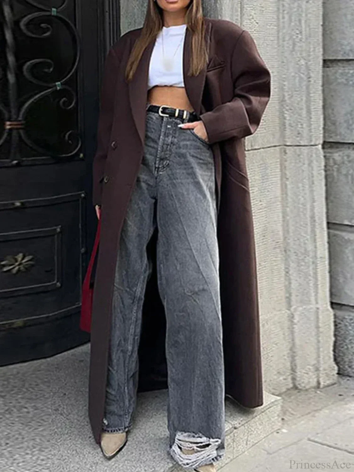 Ribbed Woolen Double-Breasted Overcoat - Image 6