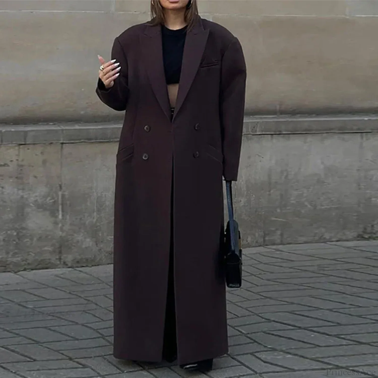 Ribbed Woolen Double-Breasted Overcoat - Image 7