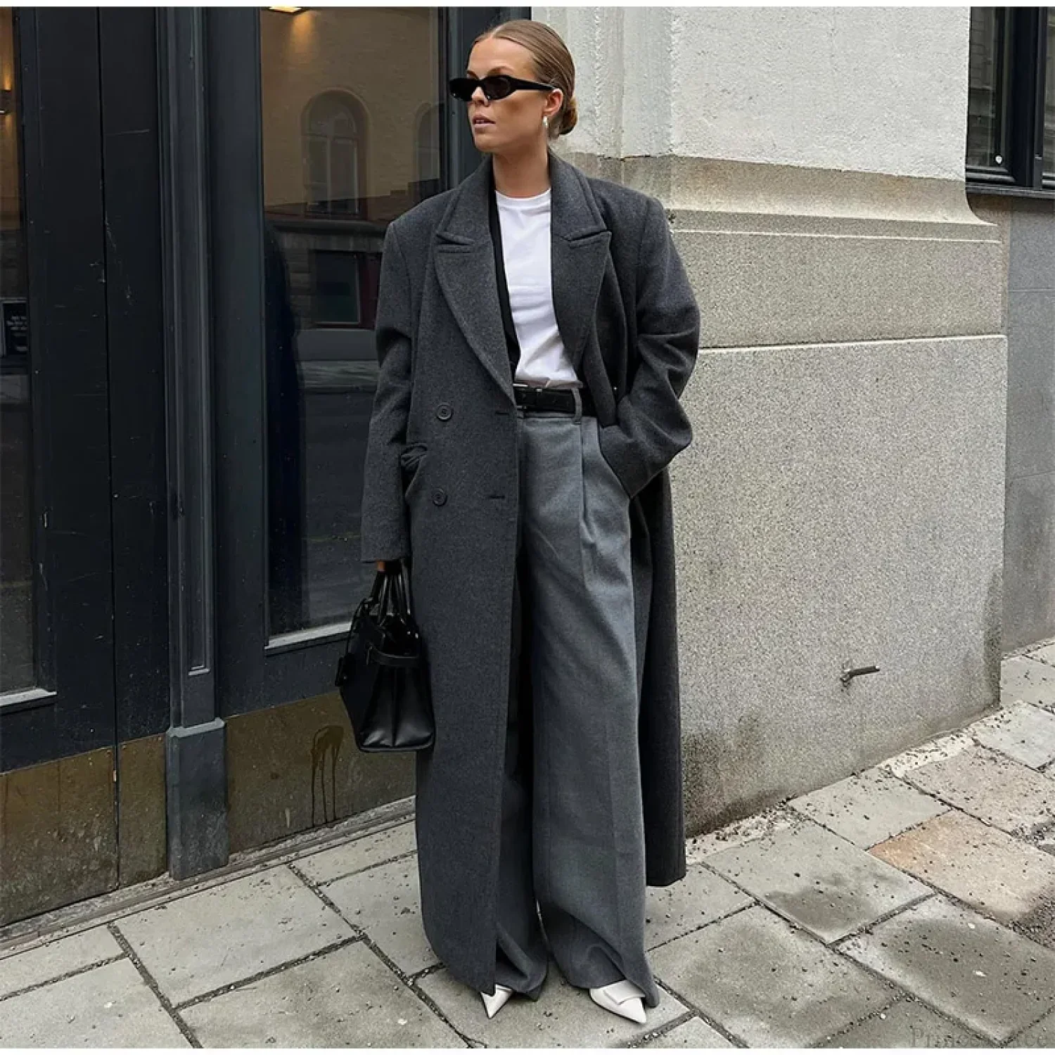 Ribbed Woolen Double-Breasted Overcoat - Image 9