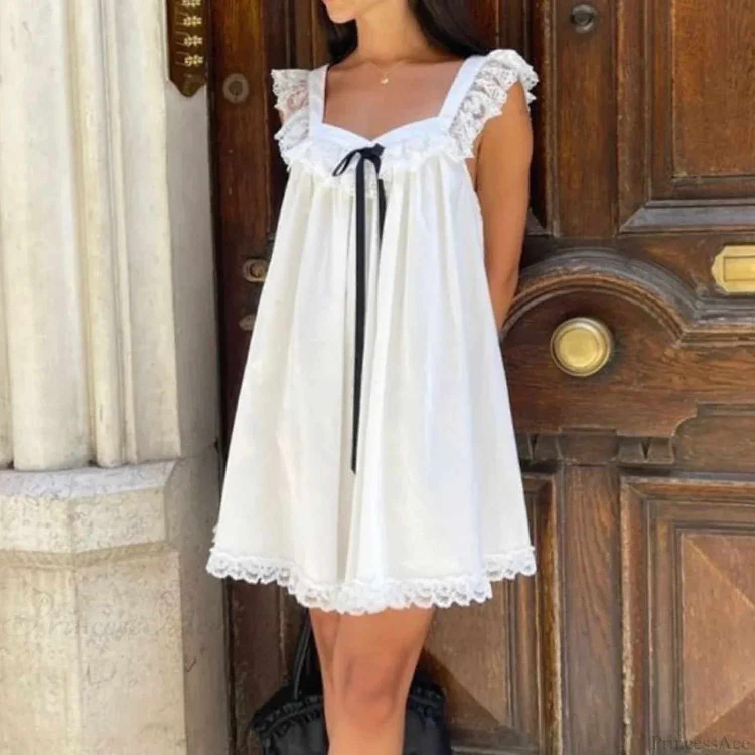 Ribbon Bow Babydoll Mini Dress - Image 2