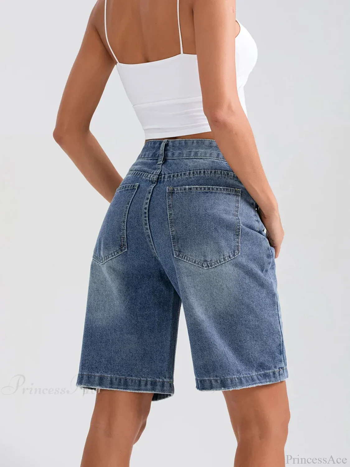 Ripped Button Denim Casual Short - Image 4