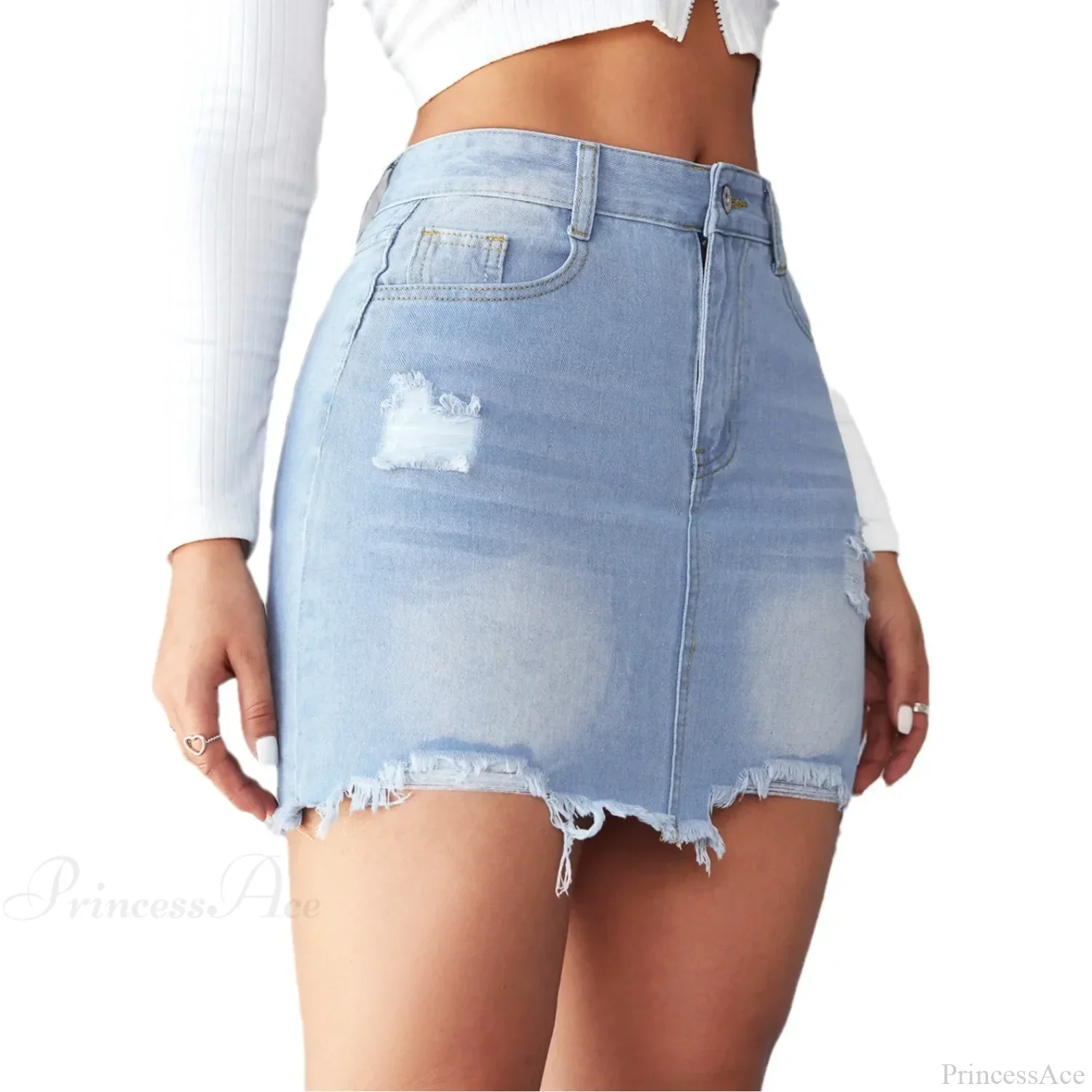 Ripped Raw Edge A-Line Skirt - Image 3