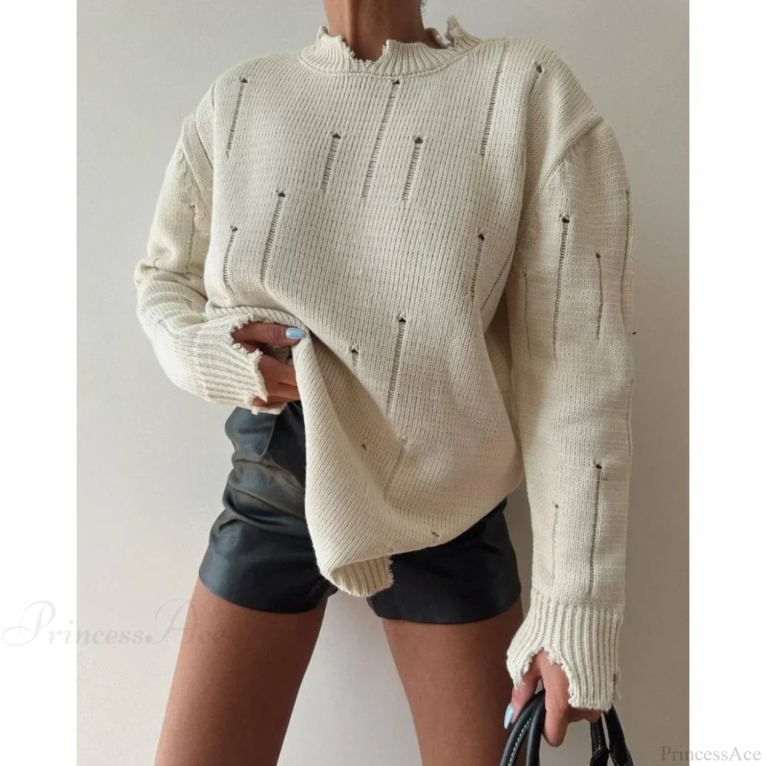 Ripped Y2K Casual Long Sleeve Sweater - Image 2