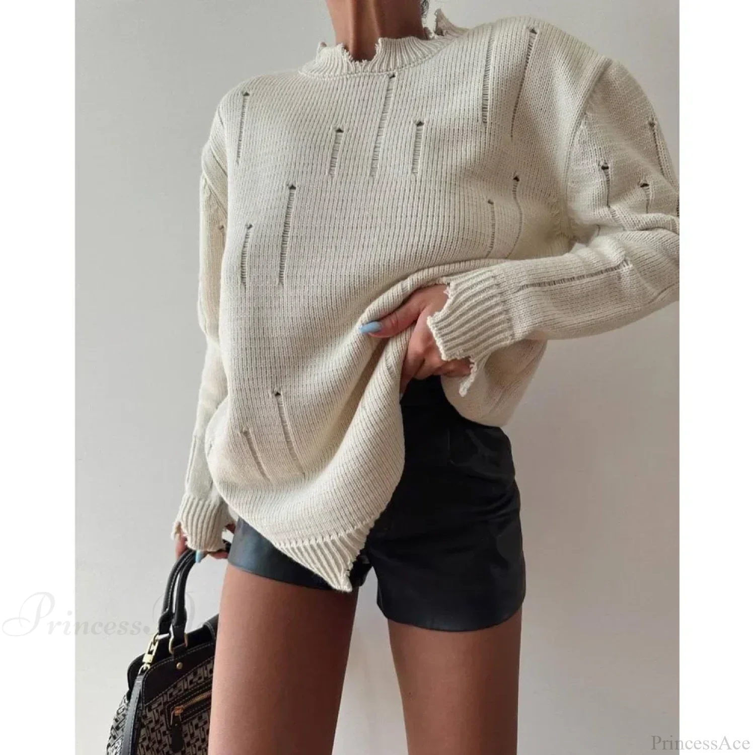 Ripped Y2K Casual Long Sleeve Sweater - Image 4