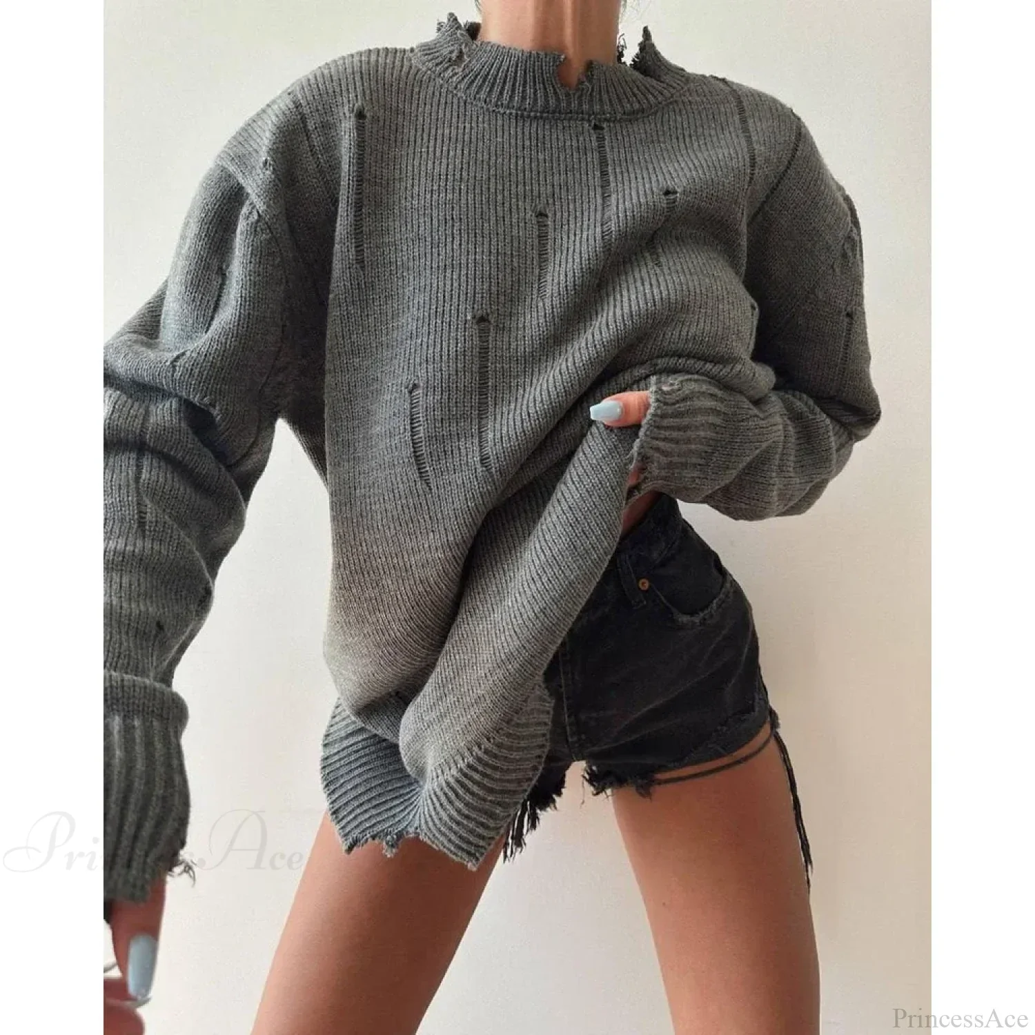 Ripped Y2K Casual Long Sleeve Sweater - Image 9