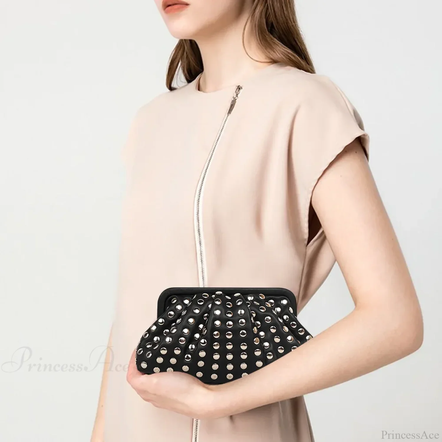 Rivet Ruched Hobo Evening Wristlet - Image 3