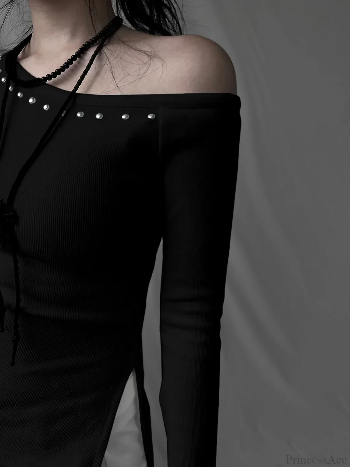 Rivet Skew Collar Knit Top - Image 3