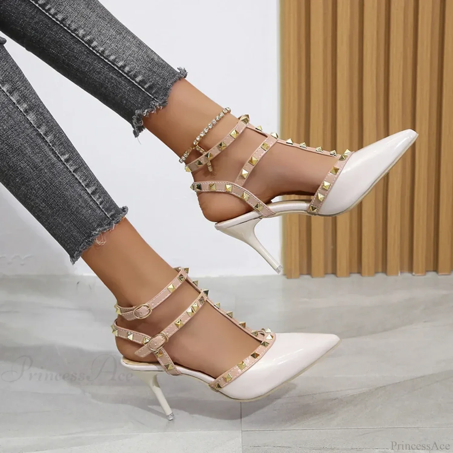 Rivets Sandals Summer Thick Fine High-Heeled Pointed Stiletto Nightclub High Heel - Image 4