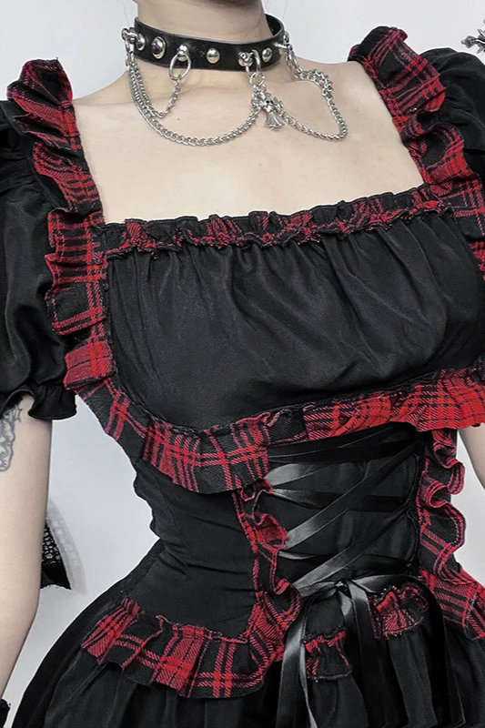 Rock Style Check Gothic Dress - Image 4