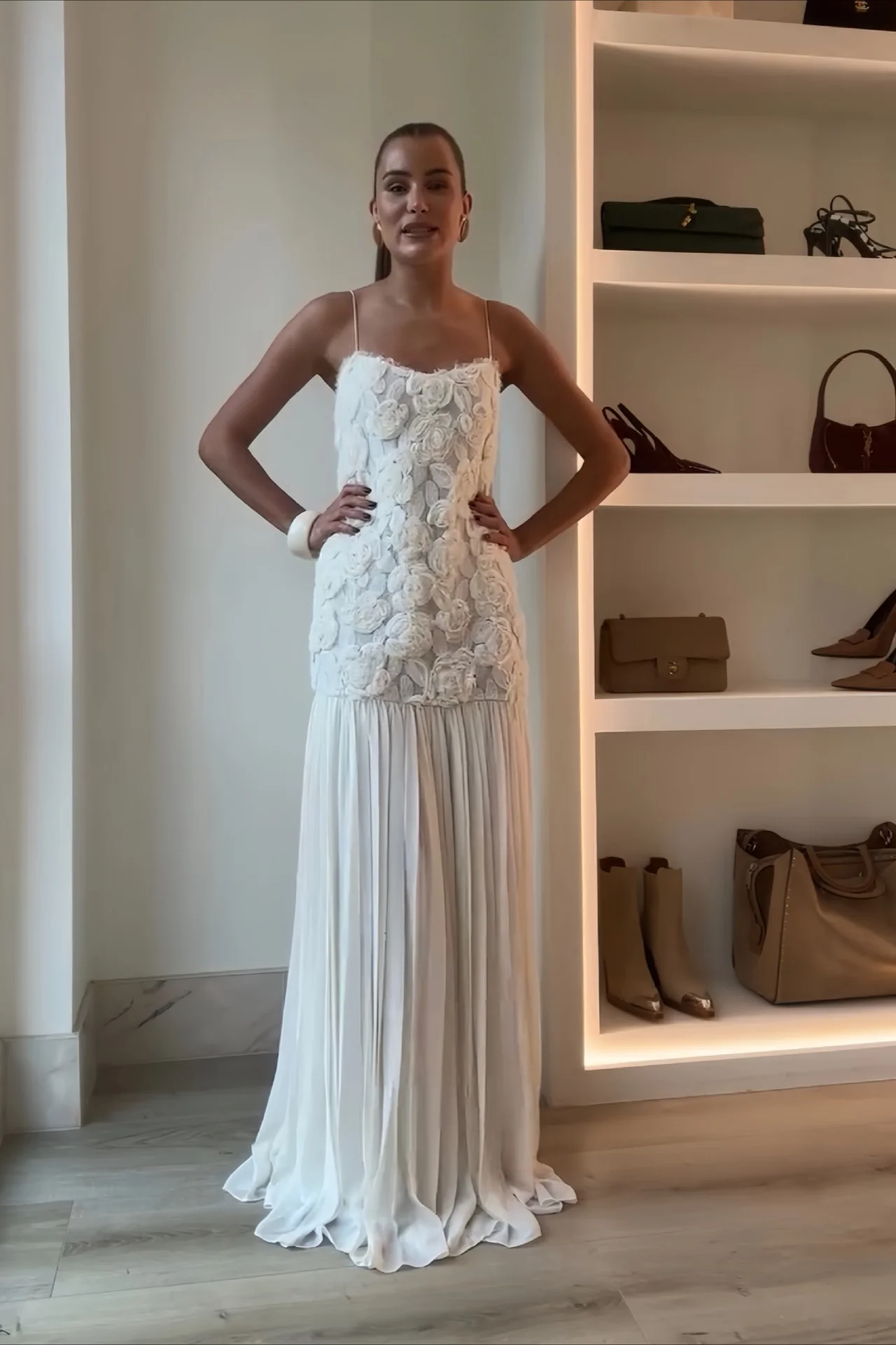 Rose Appliqué Ruffle Cami Maxi Dress