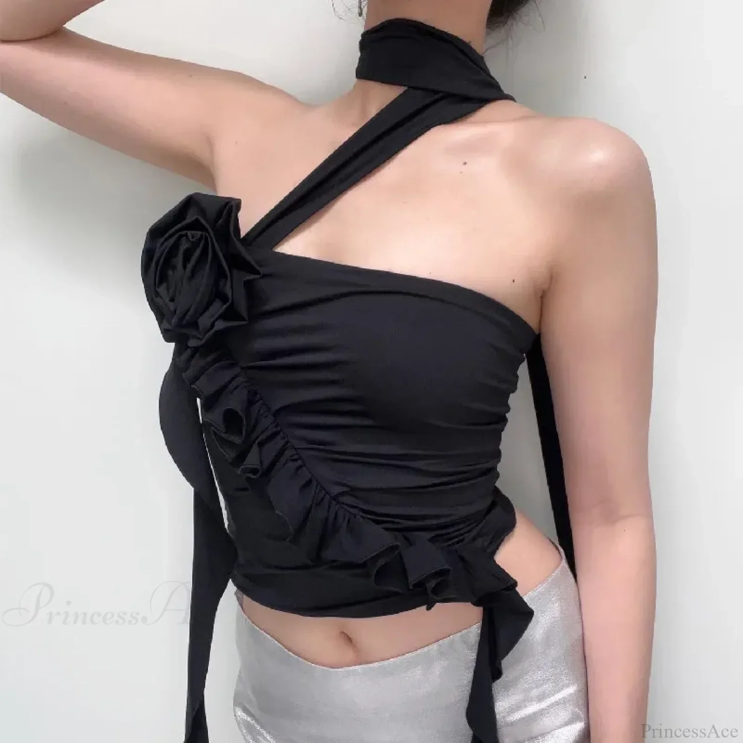 Rose Bandage Off Shoulder Halter Backless Bare Midriff Tube Crop Top - Image 5